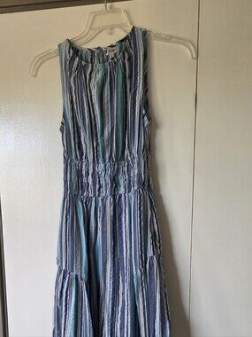 Women's Blue Striped Halter Maxi Dress - Casual Summer Style